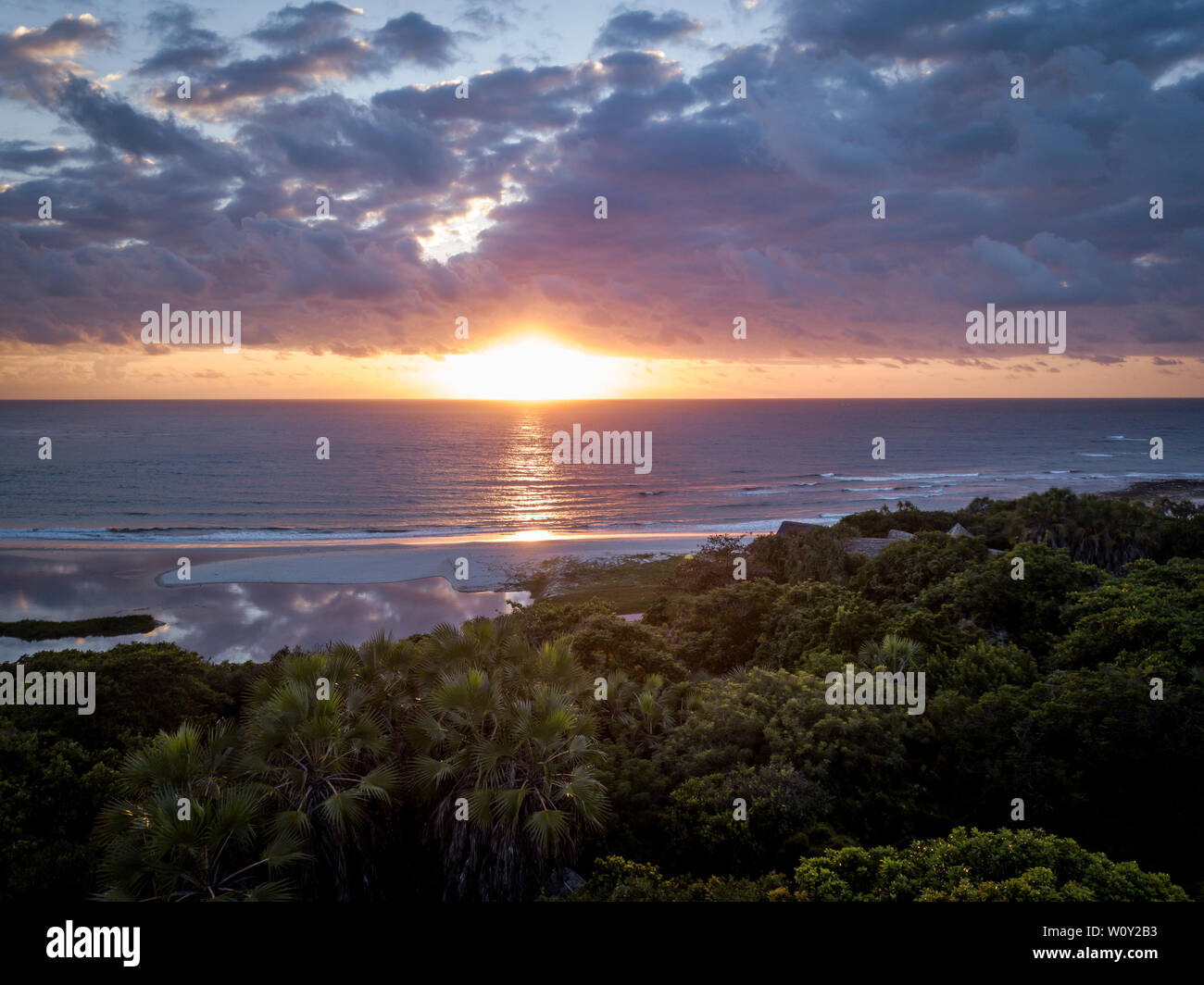 Sunrise above the Indian ocean on the Swahili coast, Tanzania Stock