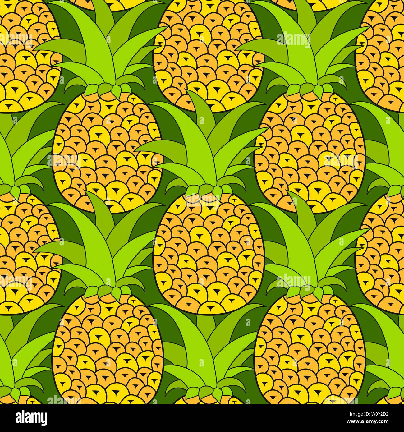 Pineapples seamless pattern. Tropical background. Vector illustration. All over print Stock Vector