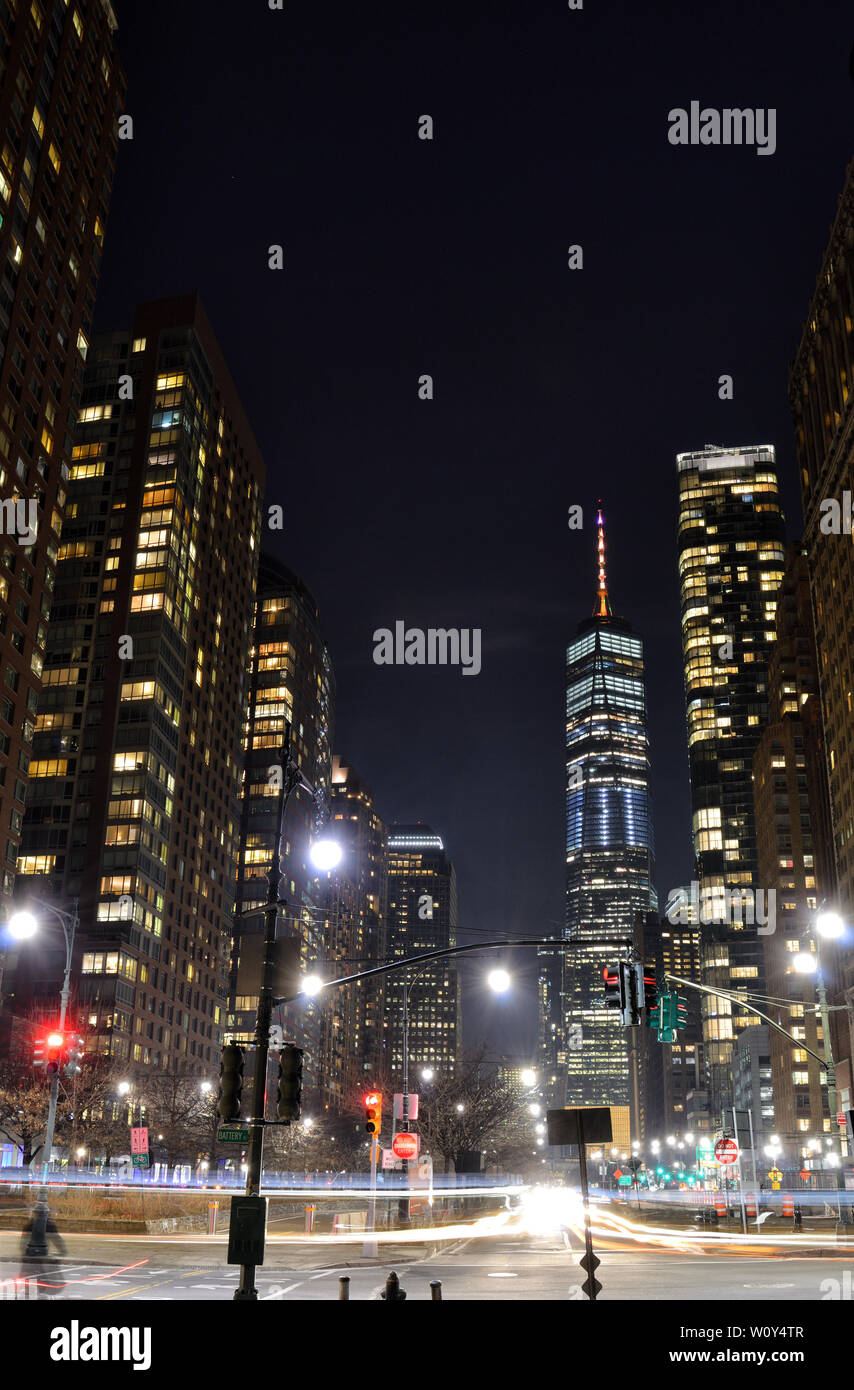 Streets of Lower Manhattan at night Stock Photo Alamy