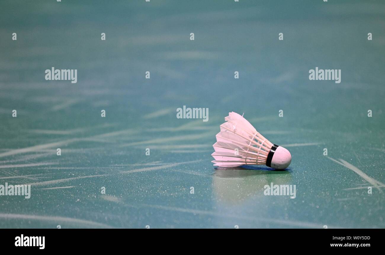 Minsk, Belarus. 28th June, 2019. a shuttlecock during the Badminton tournament at the 2nd European games. Credit Garry Bowden/SIP photo agency/Alamy live news. Stock Photo
