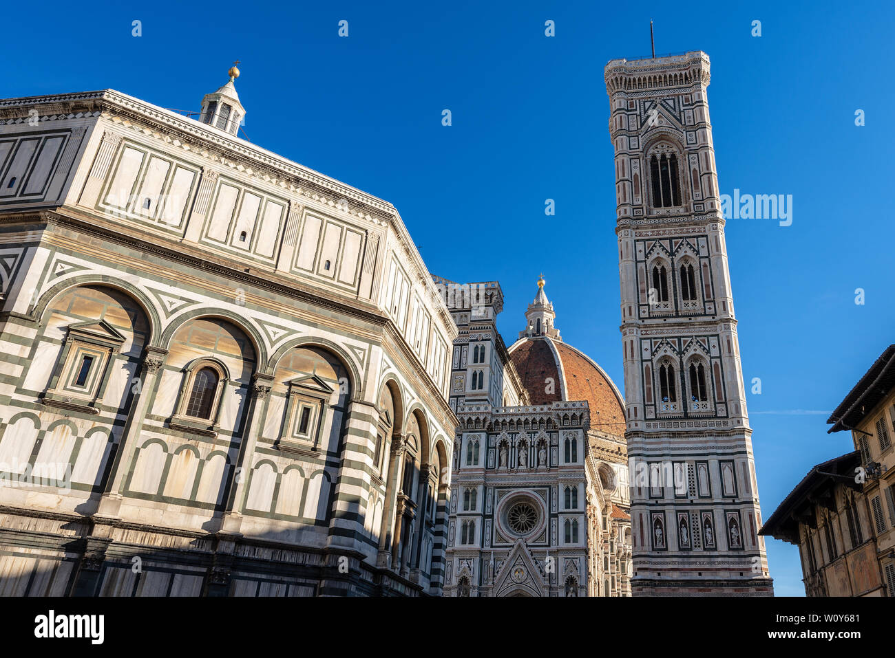 Florence Cathedral, Santa Maria del Fiore, with the Bell Tower of Giotto and the Baptistery of San Giovanni. UNESCO heritage site, Tuscany, Italy Stock Photo