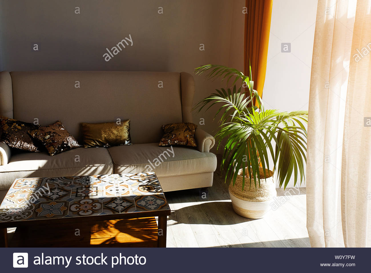 Modern Stylish Design Of The Apartment Or Room With A Sofa Coffee
