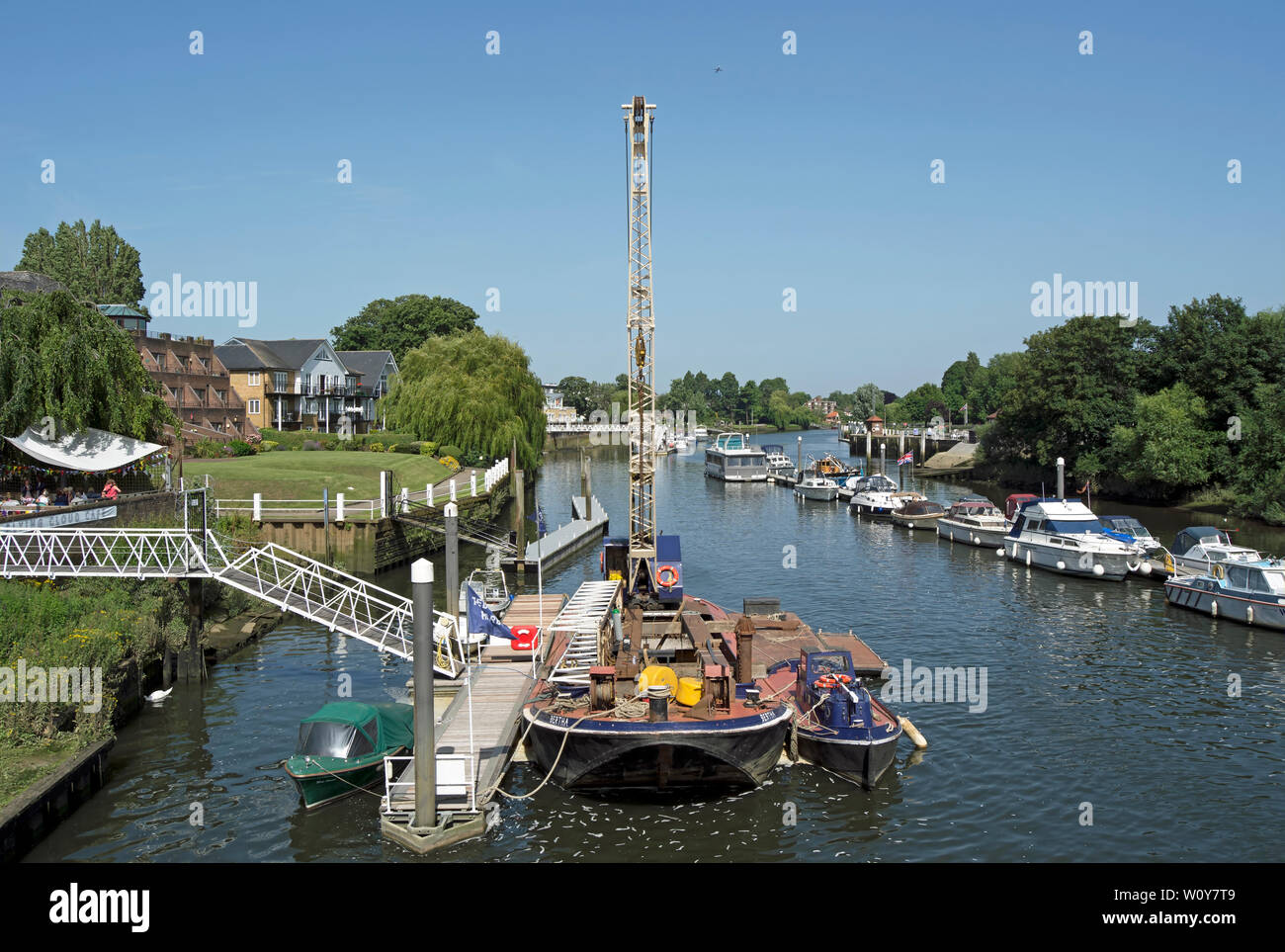 the thames crane barge called bertha, docked at teddington harbour, teddington, middlesex, england Stock Photo
