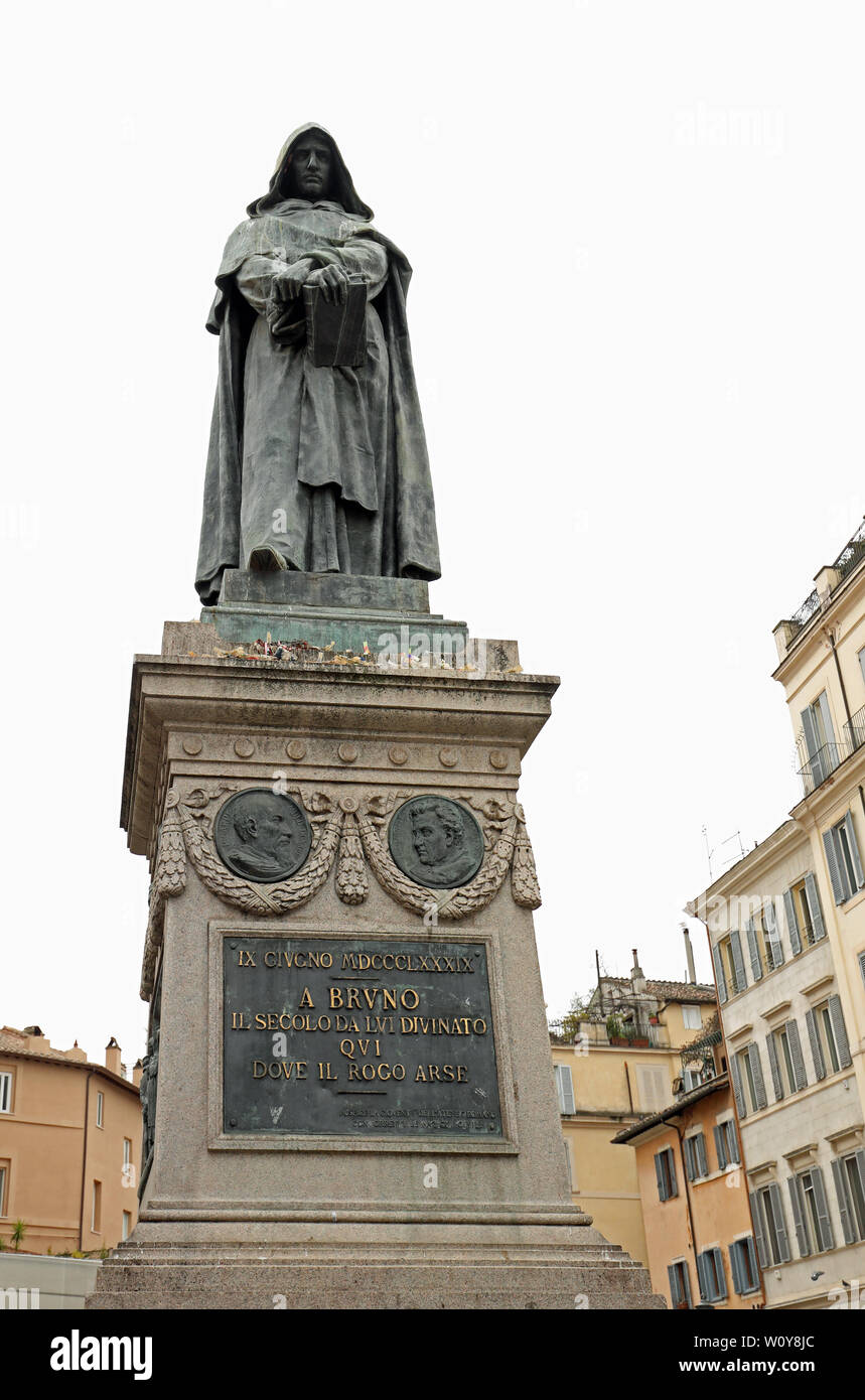 statue of Giordano Bruno in Rome Italy. Tihs man was philosopher