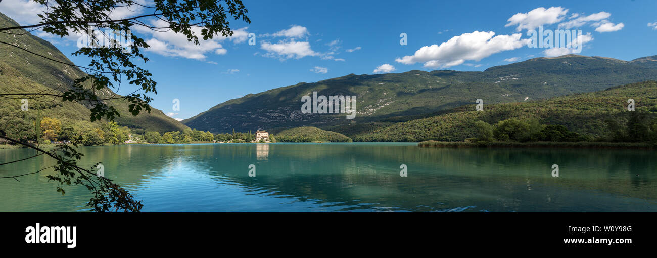 Lake Toblino (Lago di Toblino) with a medieval castle, small alpine lake in Trentino Alto Adige, Italy, Europe Stock Photo