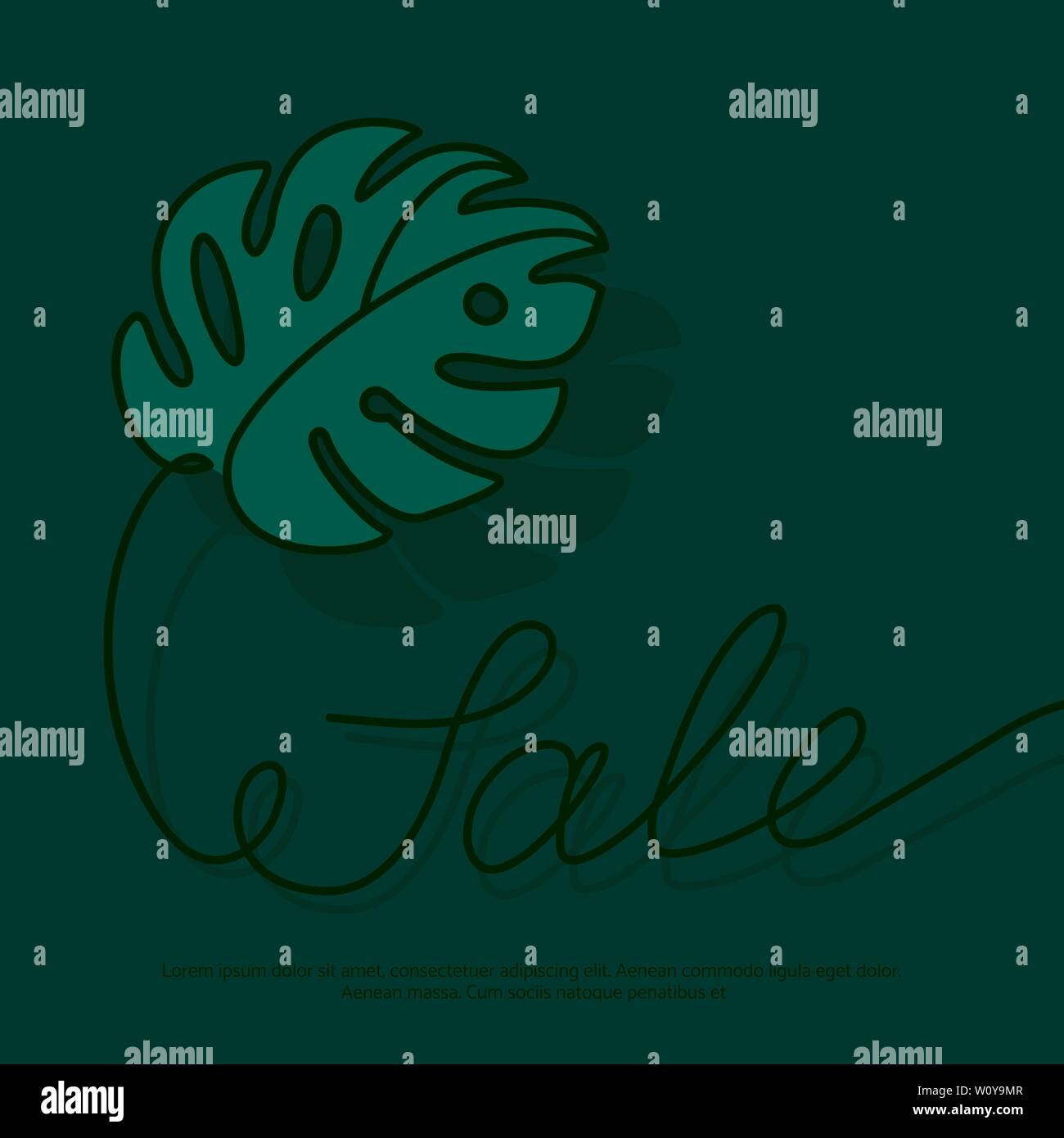 Sale Banner With Green Tropical Monstera Leaf On The Dark Green