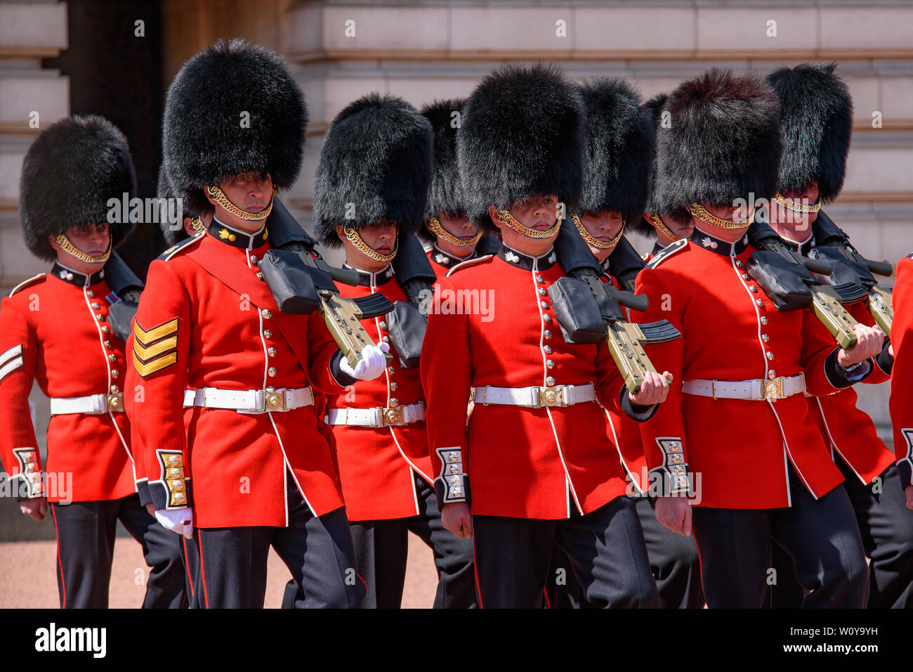 Ceremony of Changing the Guard on the forecourt of Buckingham Palace, London, United Kingdom Stock Photo