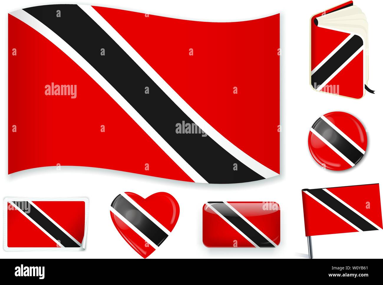 Trinidad and Tobago national flag. Vector illustration. 3 layers. Shadows, flat flag, lights and ...
