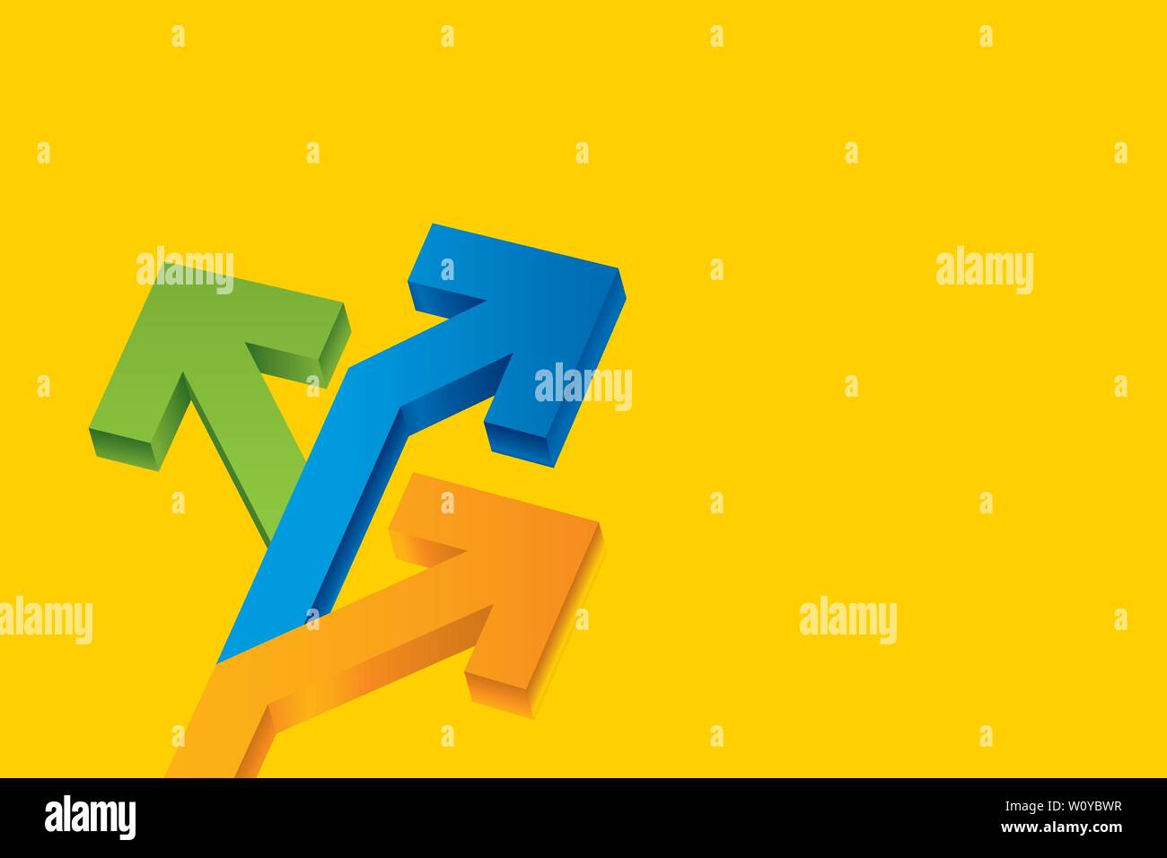 Vector illustration. Background in orange with three direction arrows ...