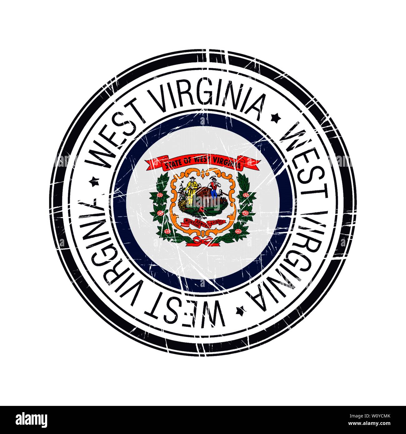 Great state of West Virginia postal rubber stamp, vector object over white background Stock Vector