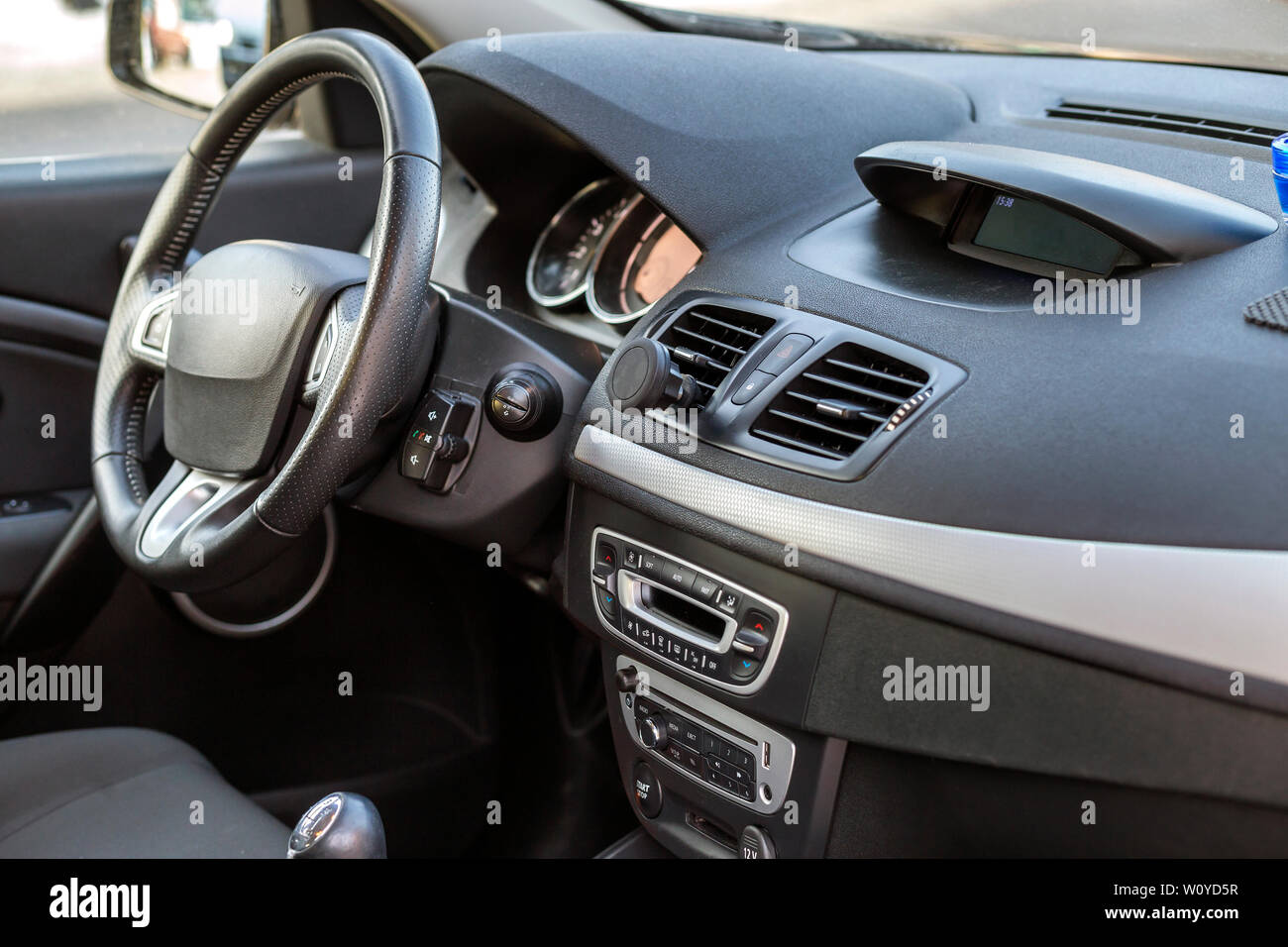 Modern Expensive Car Interior Dashboard And Steering Wheel
