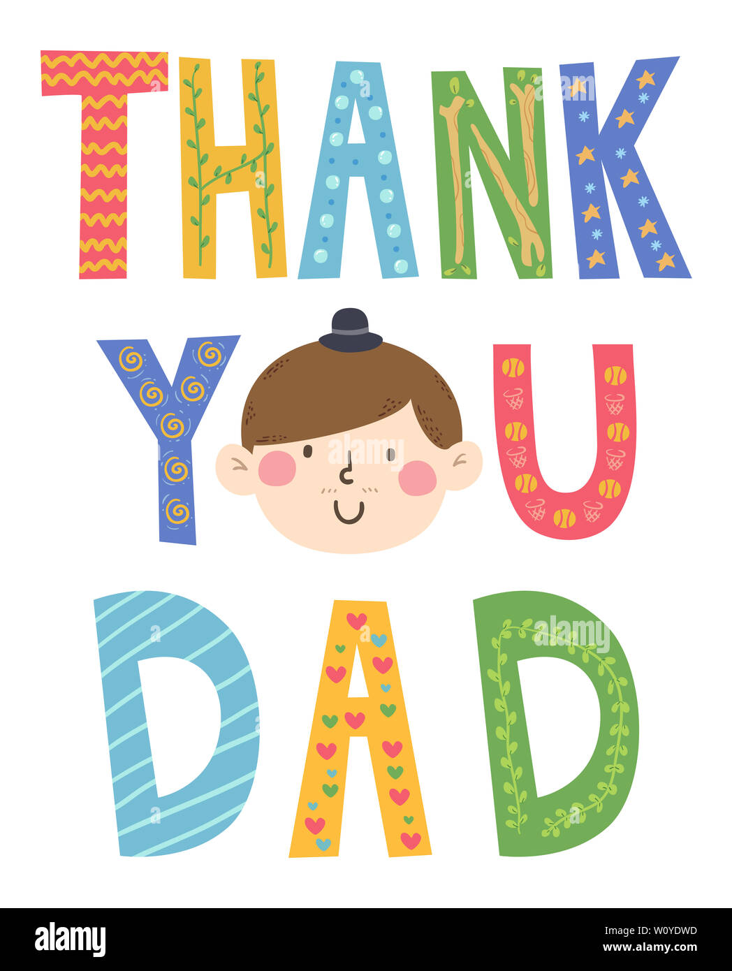 Illustration of a Thank You Dad Lettering with Face of a Man Smiling