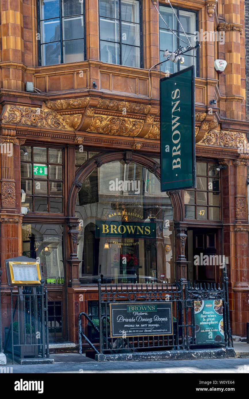 LONDON, UK - JULY 08, 2018:  Browns Brasserie and Bar Restaurant in Maddox Street, Mayfair Stock Photo