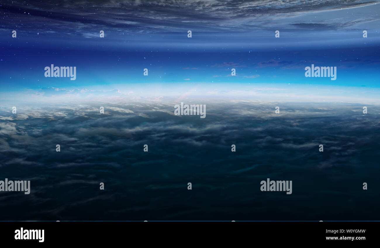 Abstract planets and space texture with sunrise and clouds Stock Photo ...