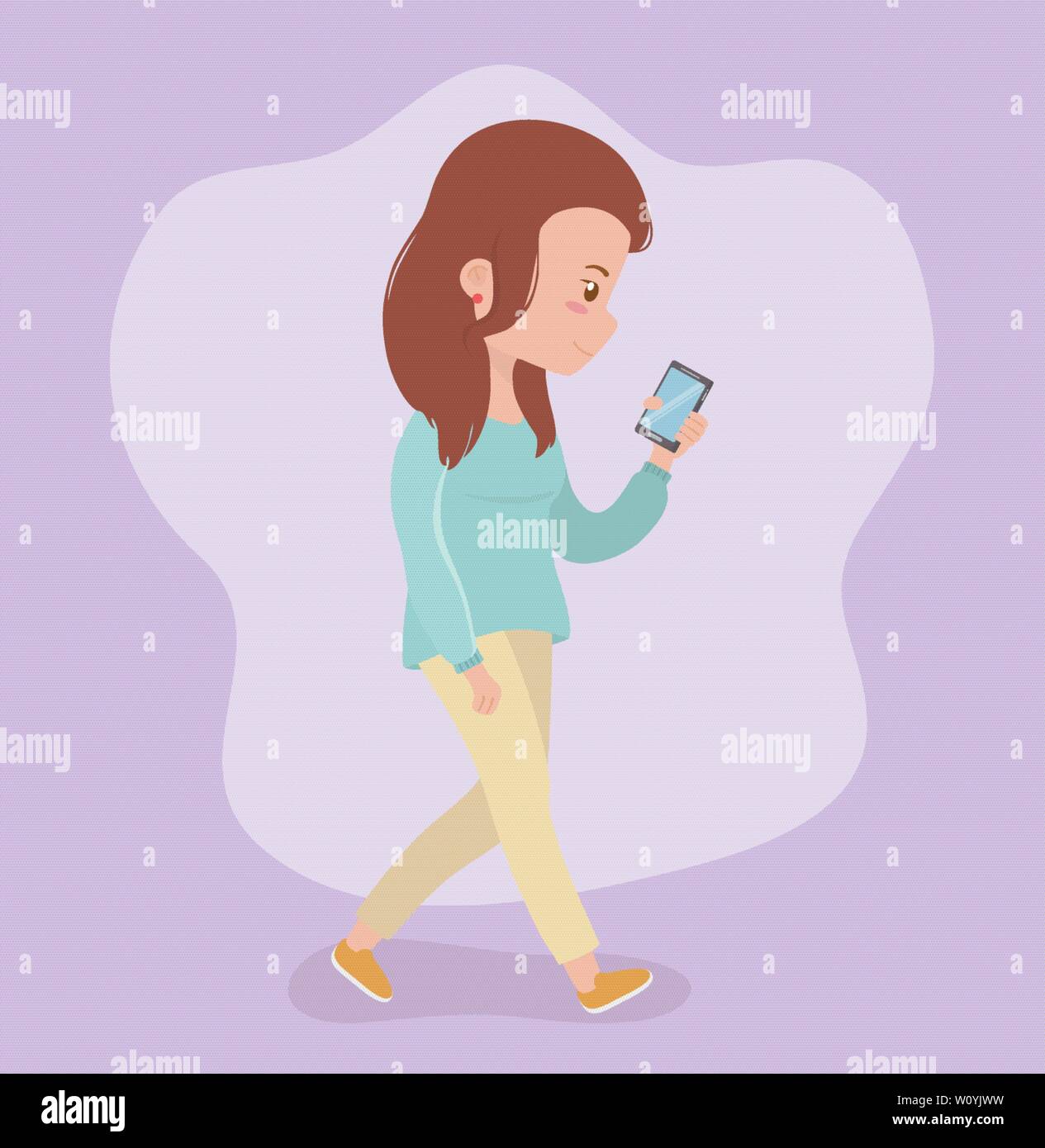 beautiful woman walking using smartphone vector illustration design ...