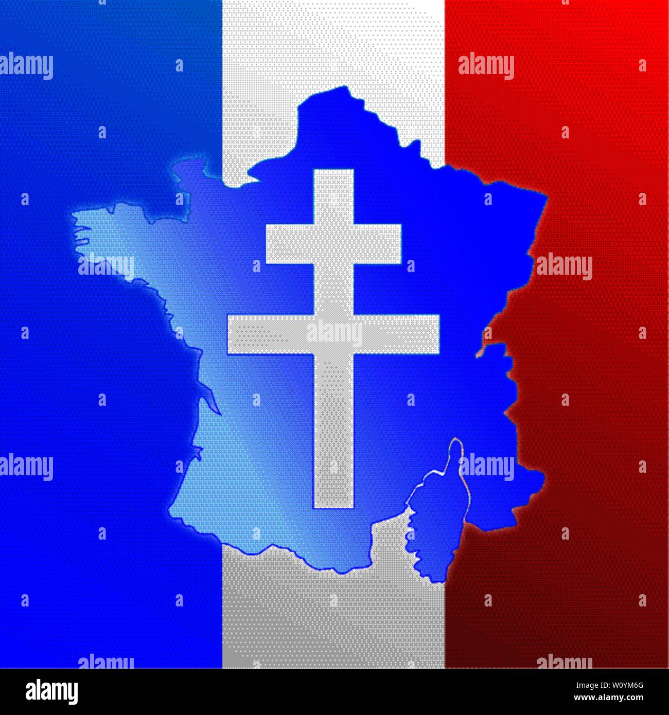 Lorena cross, symbol of France, map and flag, vector illustration Stock Vector