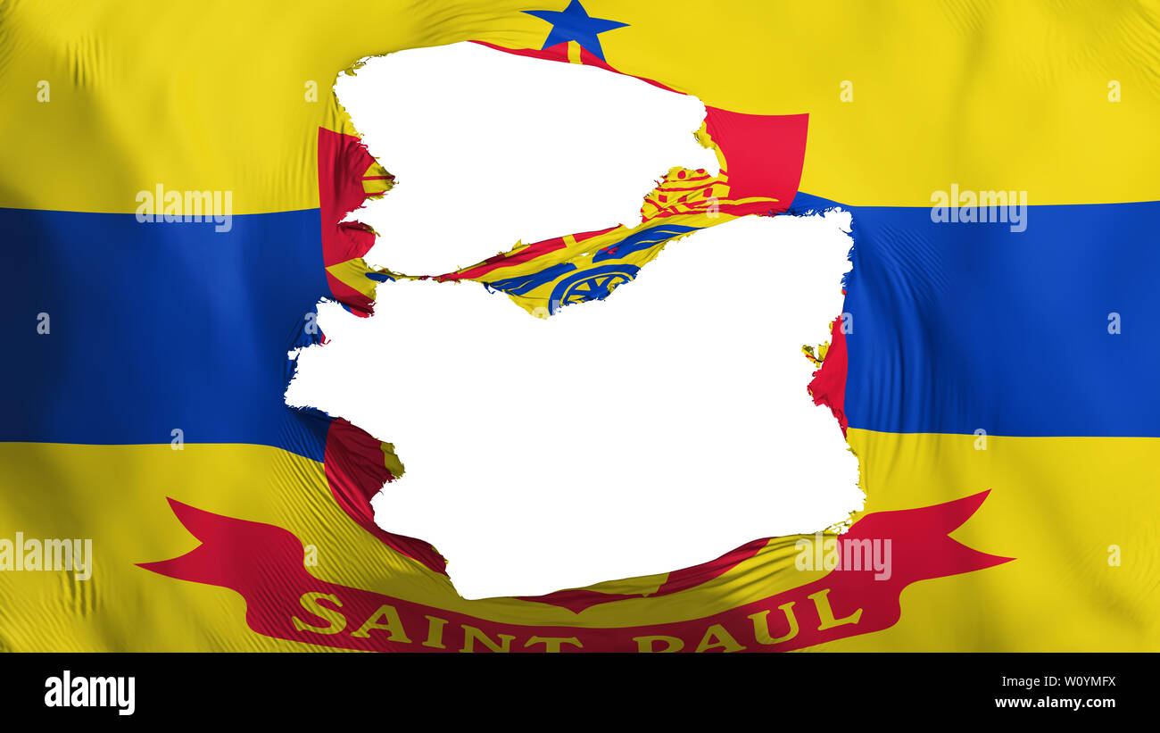 Tattered Saint Paul city city, capital of Minnesota state flag,