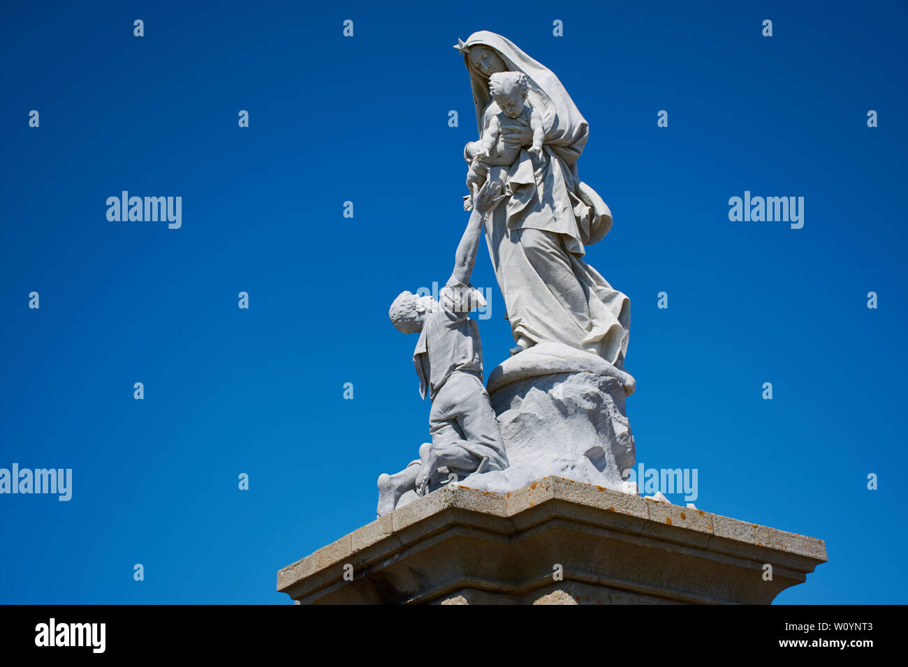 PLOGOFF, FRANCE - July, 13, 2017: Notre Dame des Naufrages statue in Pointe du Raz. Stock Photo