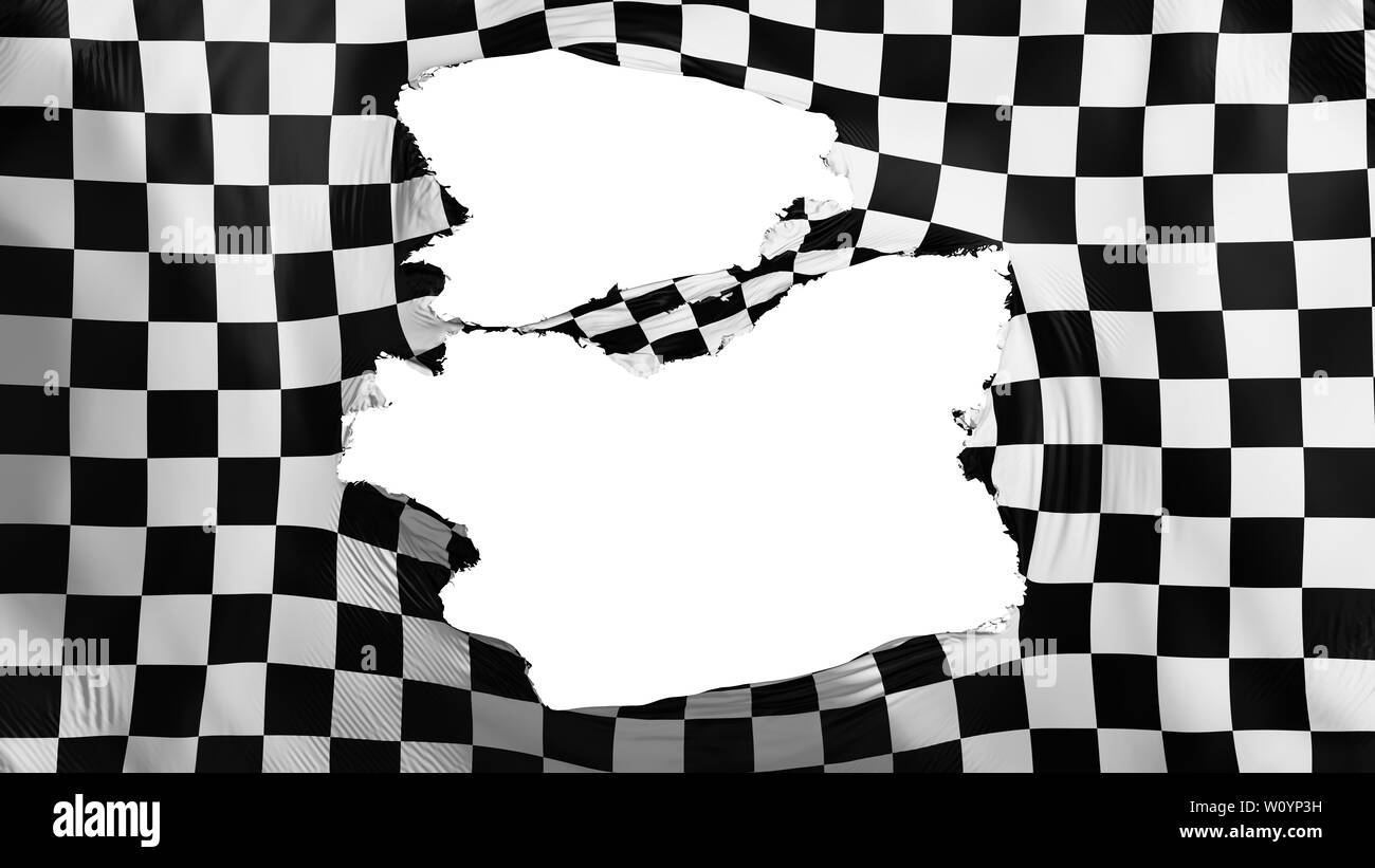 Tattered Checkered flag, white background, 3d rendering Stock Photo