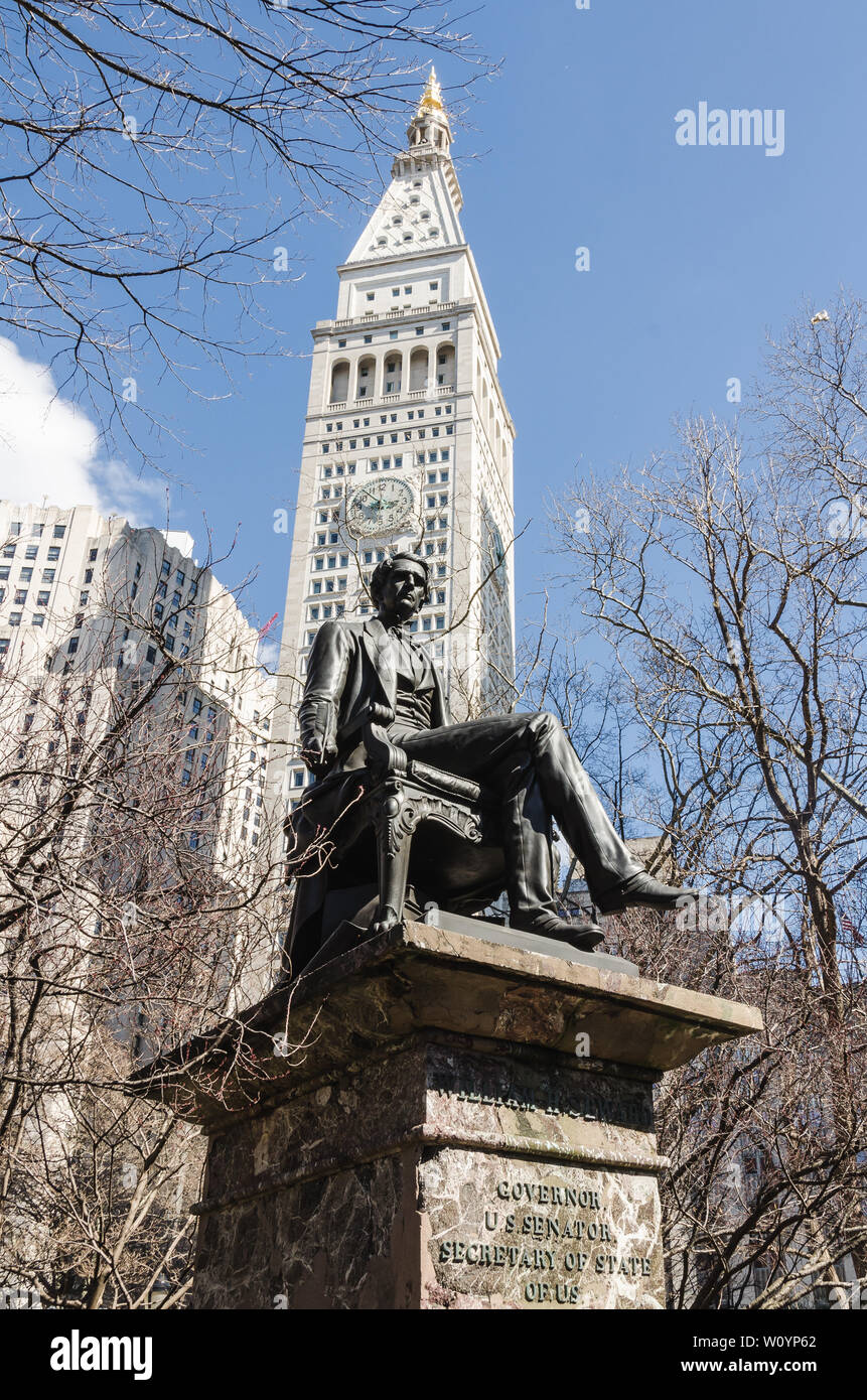 New York - April 4th 2017: Vertical view of William Seward statue, US Governor, senator and secretary of state. Stock Photo
