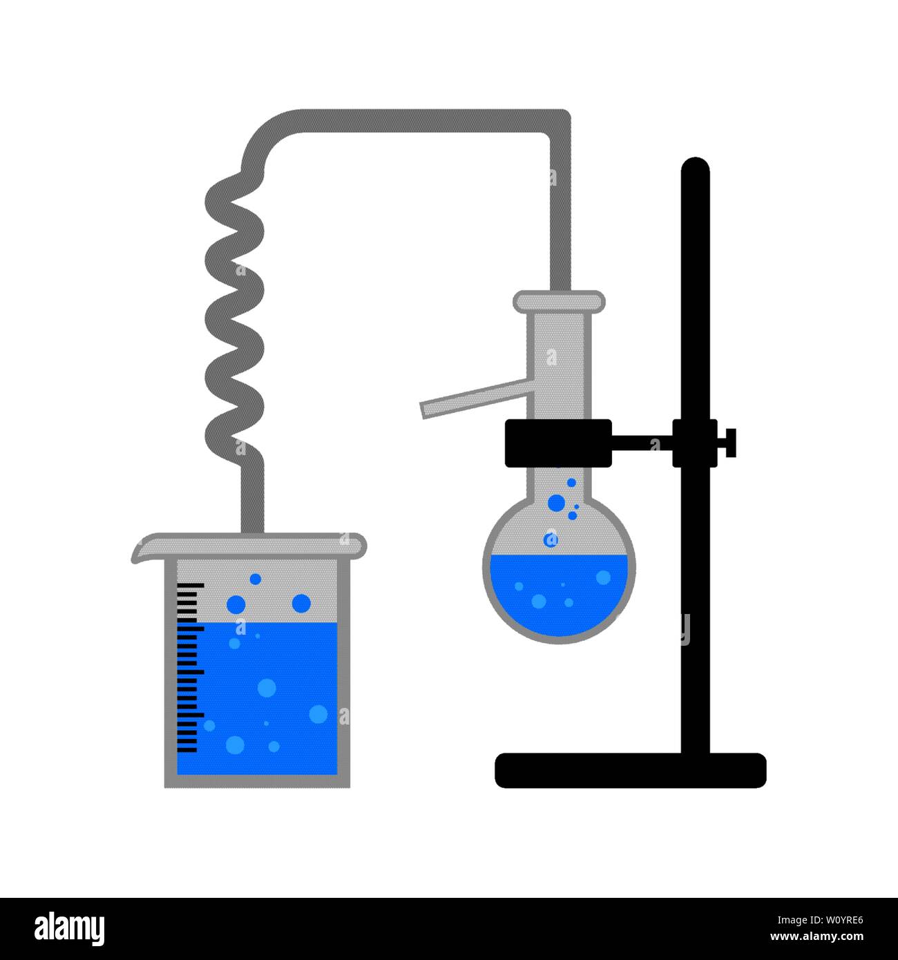 Science experiment with different flasks and liquids Vector Stock