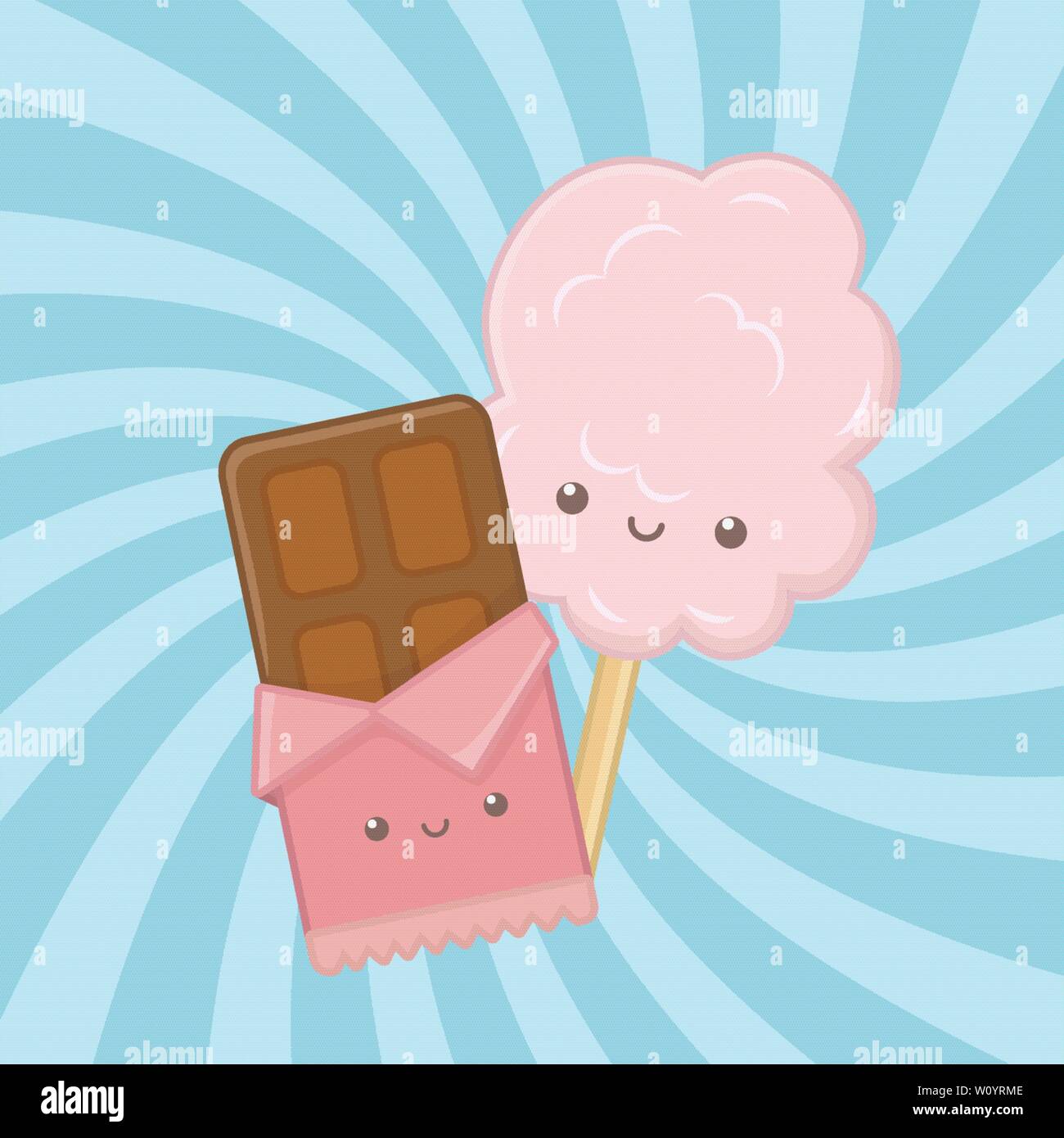 sweet cotton sugar and candies kawaii characters vector illustration ...