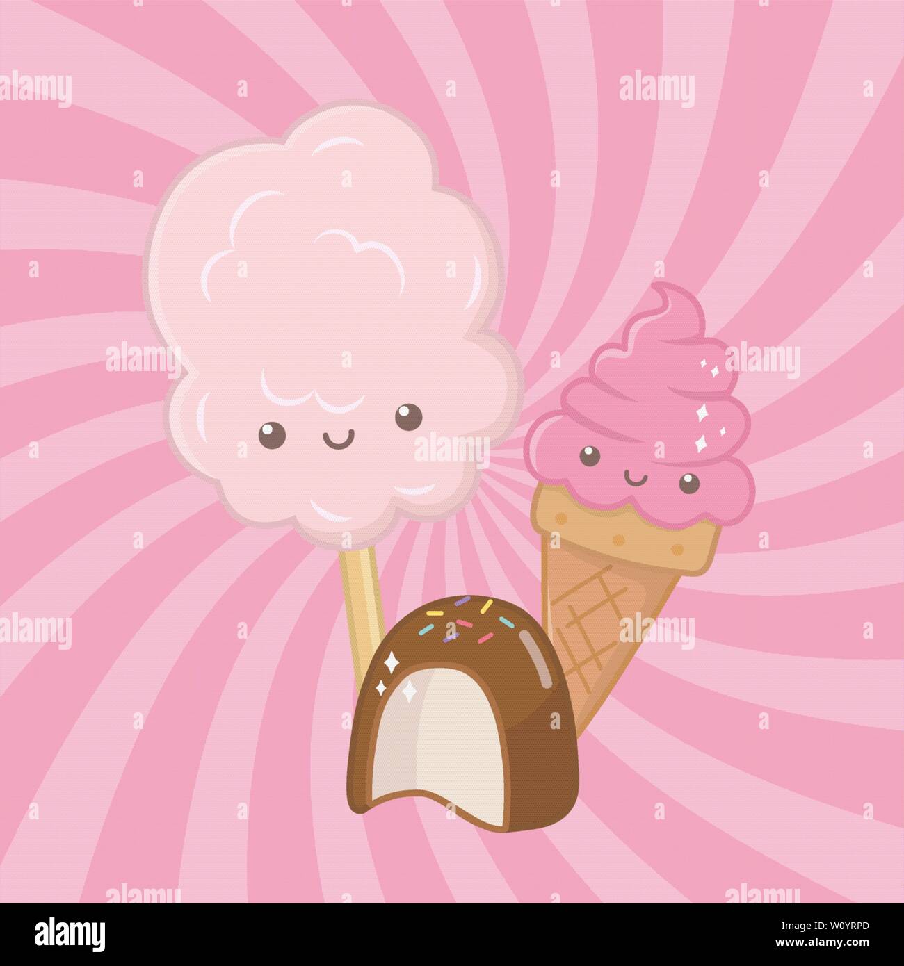 sweet cotton sugar and candies kawaii characters vector illustration ...