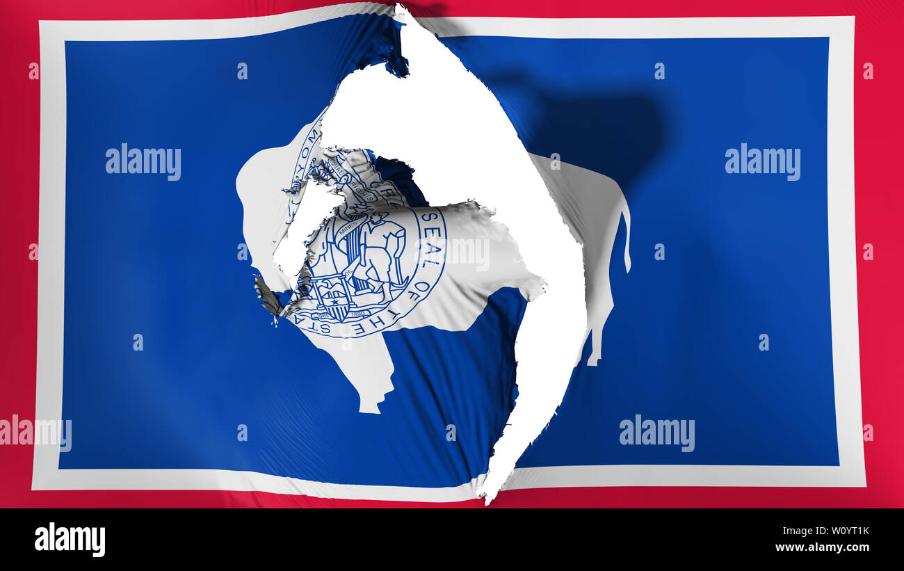 Damaged Wyoming state flag, white background, 3d rendering Stock Photo