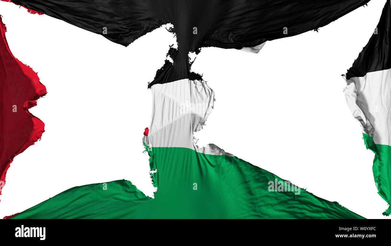 Destroyed Palestine flag, white background, 3d rendering Stock Photo