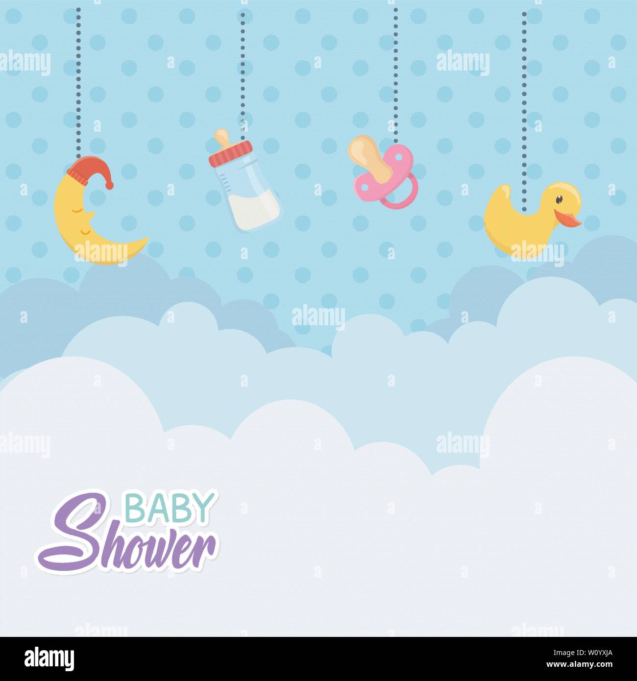 baby shower card with accessories hanging vector illustration design
