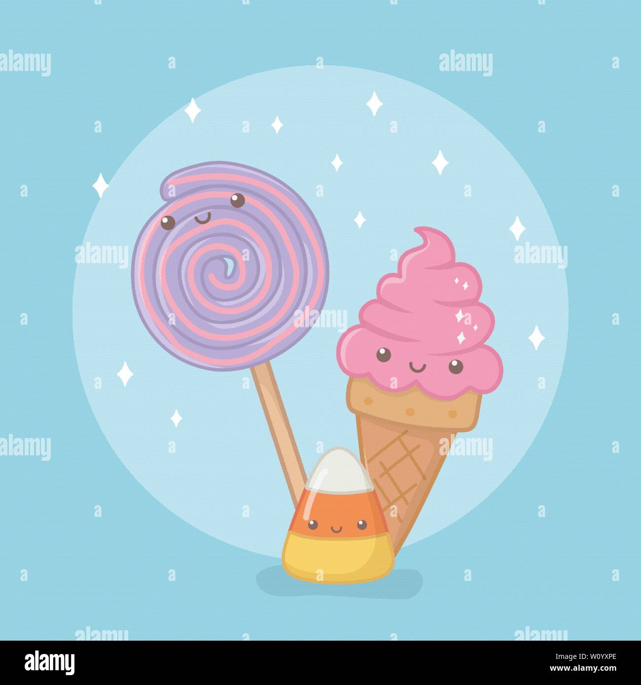 delicious and sweet lollipop and products kawaii characters vector ...