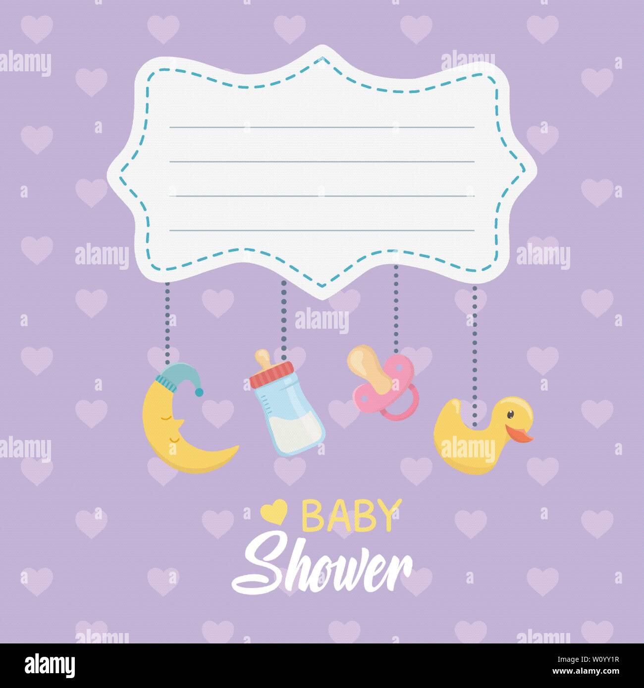 baby shower card with accessories hanging vector illustration design