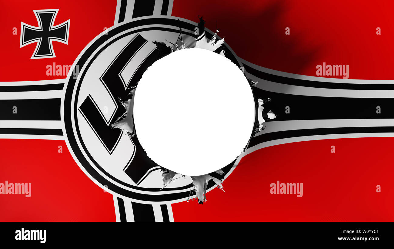 Hole cut in the flag of Germany Nazi, white background, 3d rendering Stock Photo