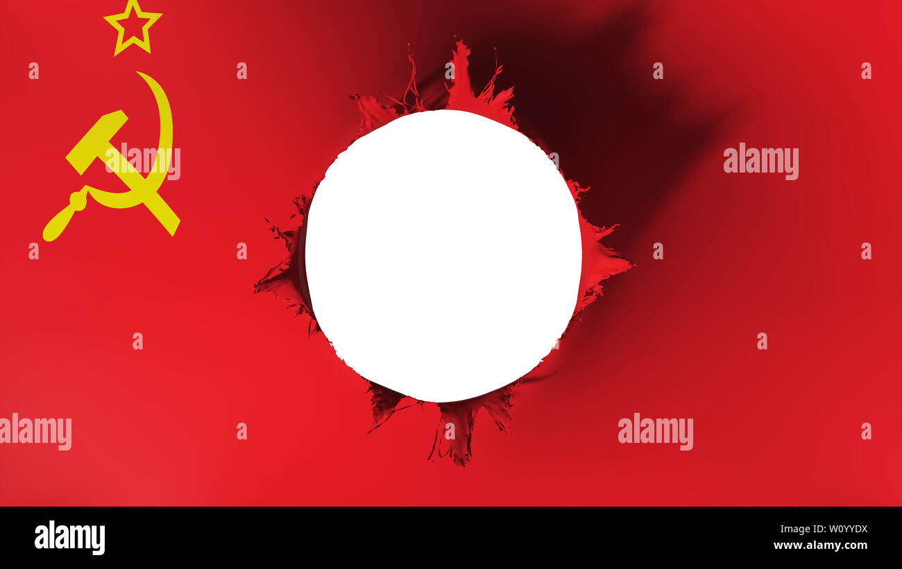 Hole cut in the flag of Ussr, white background, 3d rendering Stock ...