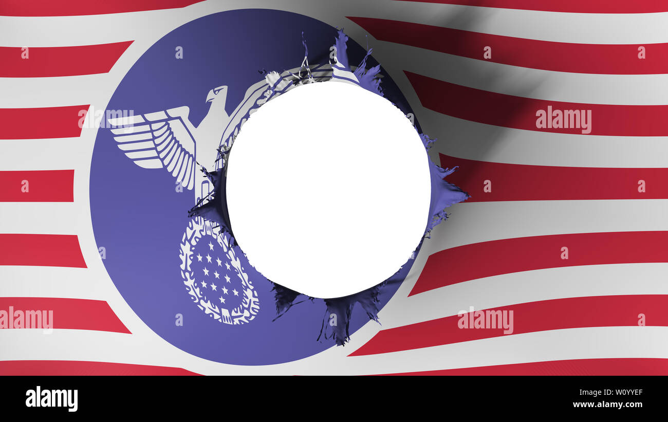 Hole cut in the flag of USA nazi, white background, 3d rendering Stock Photo
