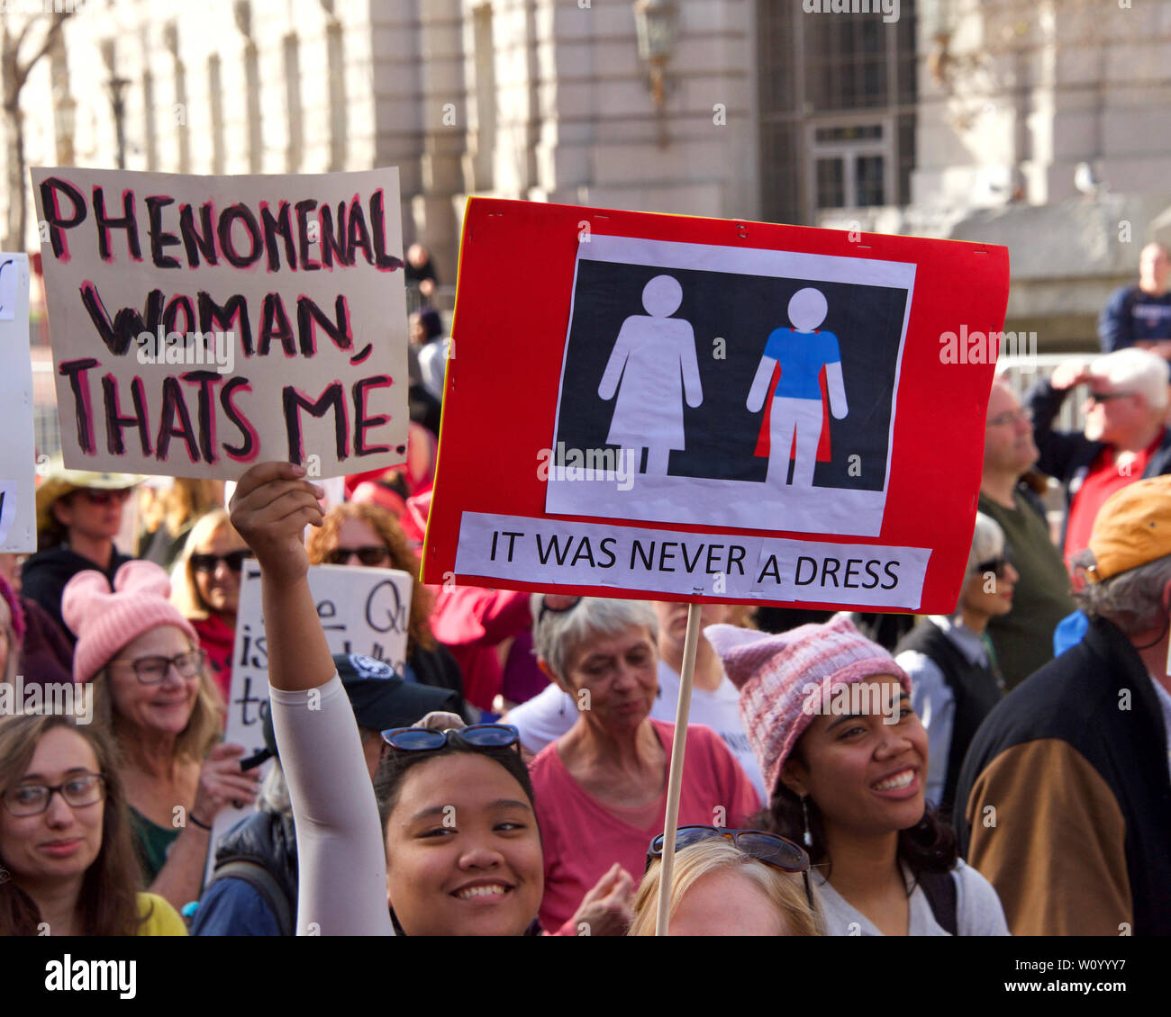 San Francisco, CA - January 19, 2019: Unidentified participants in the Women's March. This year's theme is Truth To Power and celebrating the Womens W Stock Photo