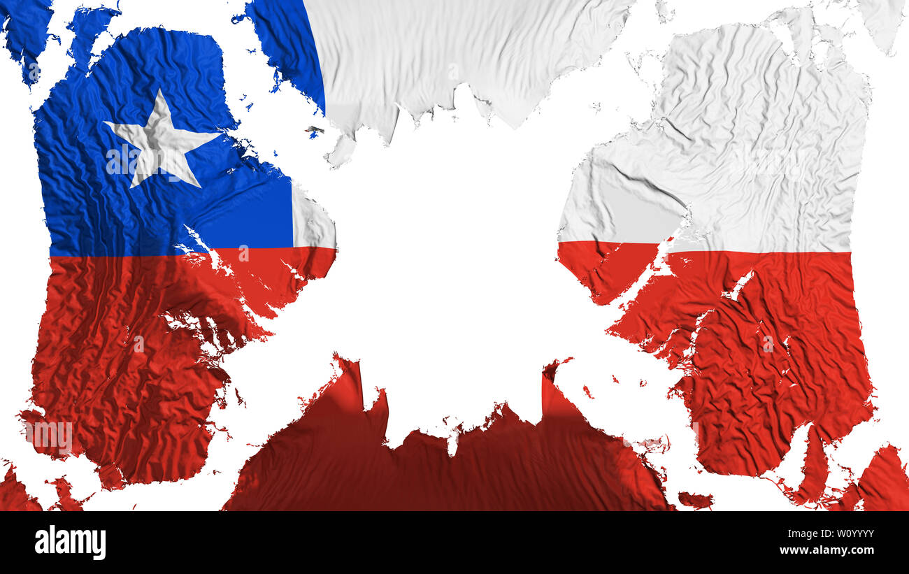 Chile torn flag fluttering in the wind, over white background, 3d ...