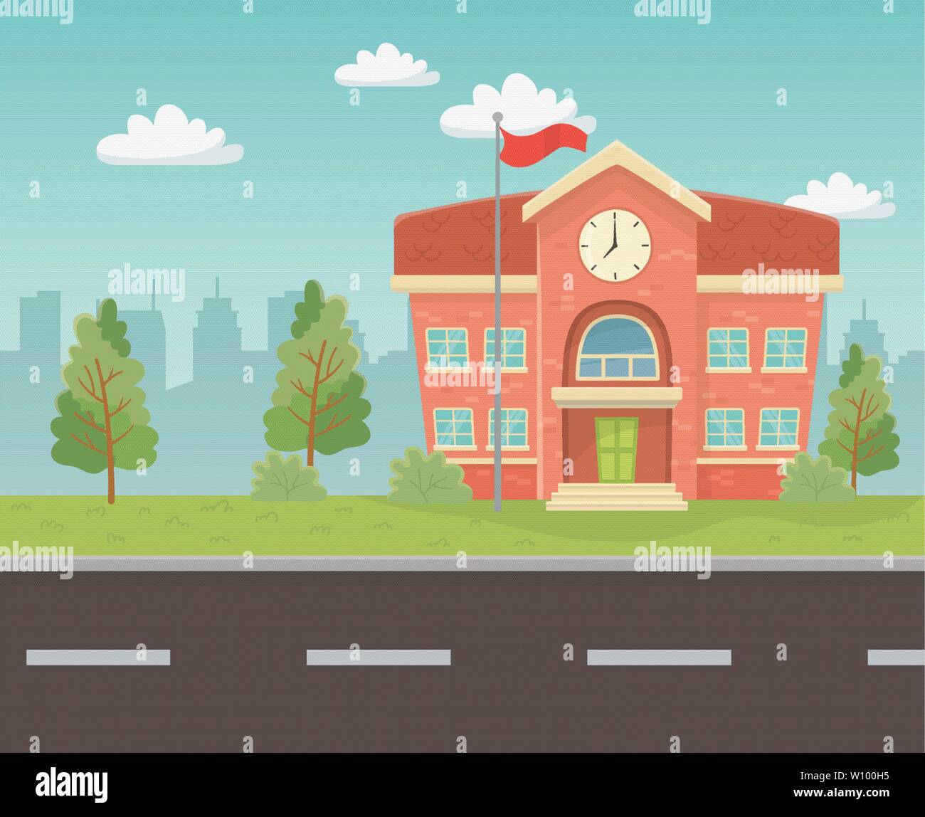 School Vector Scene school building in the landscape scene vector illustration design Stock ...