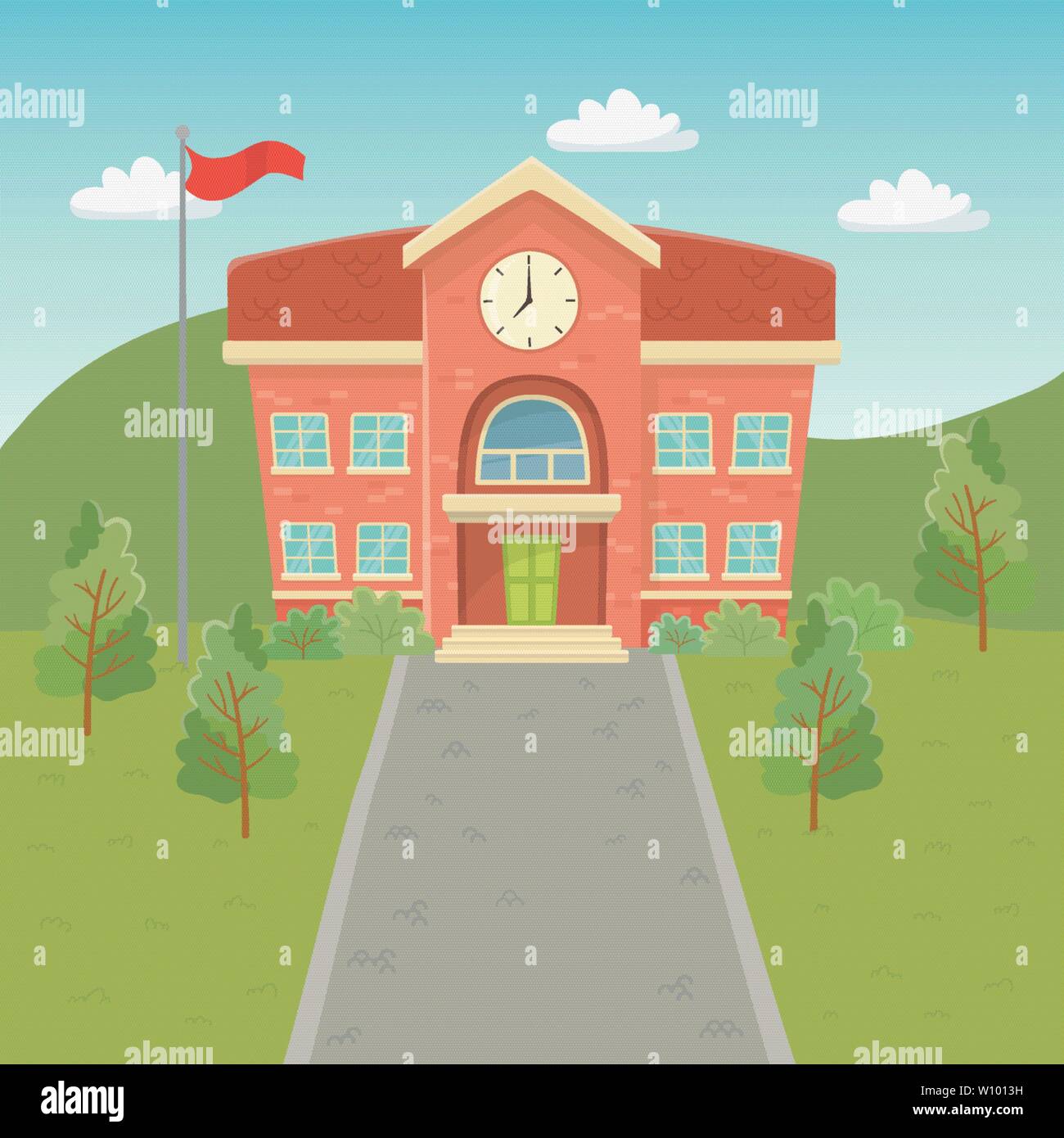School Vector Scene school building in the landscape scene vector illustration design Stock ...
