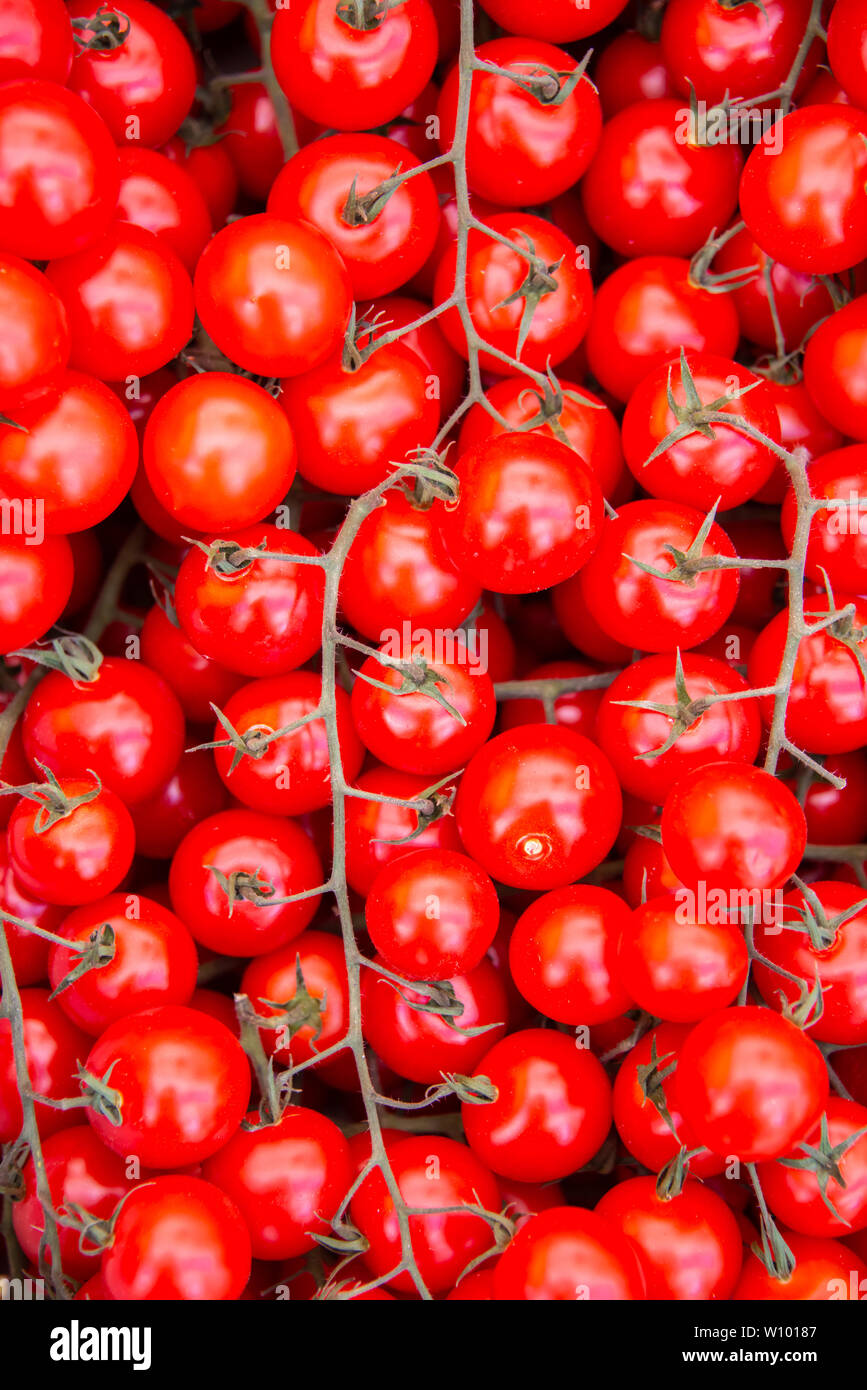 Tomatoes at the market display stall Stock Photo - Alamy