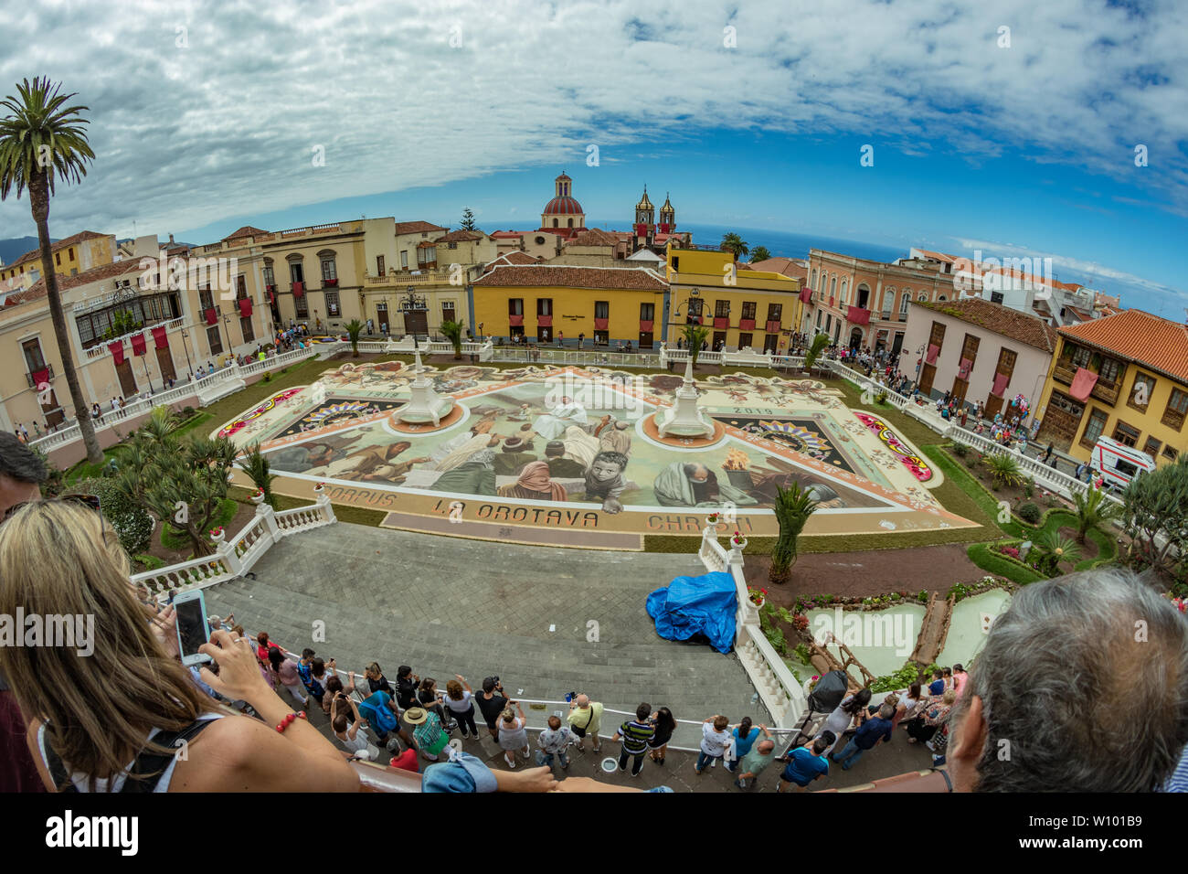 la Orotava, Tenerife, Spain - June 27, 2019. Beautiful giant natural color  sand carpet in La Orotava during Corpus Christi. Famous religious event.. W  Stock Photo - Alamy