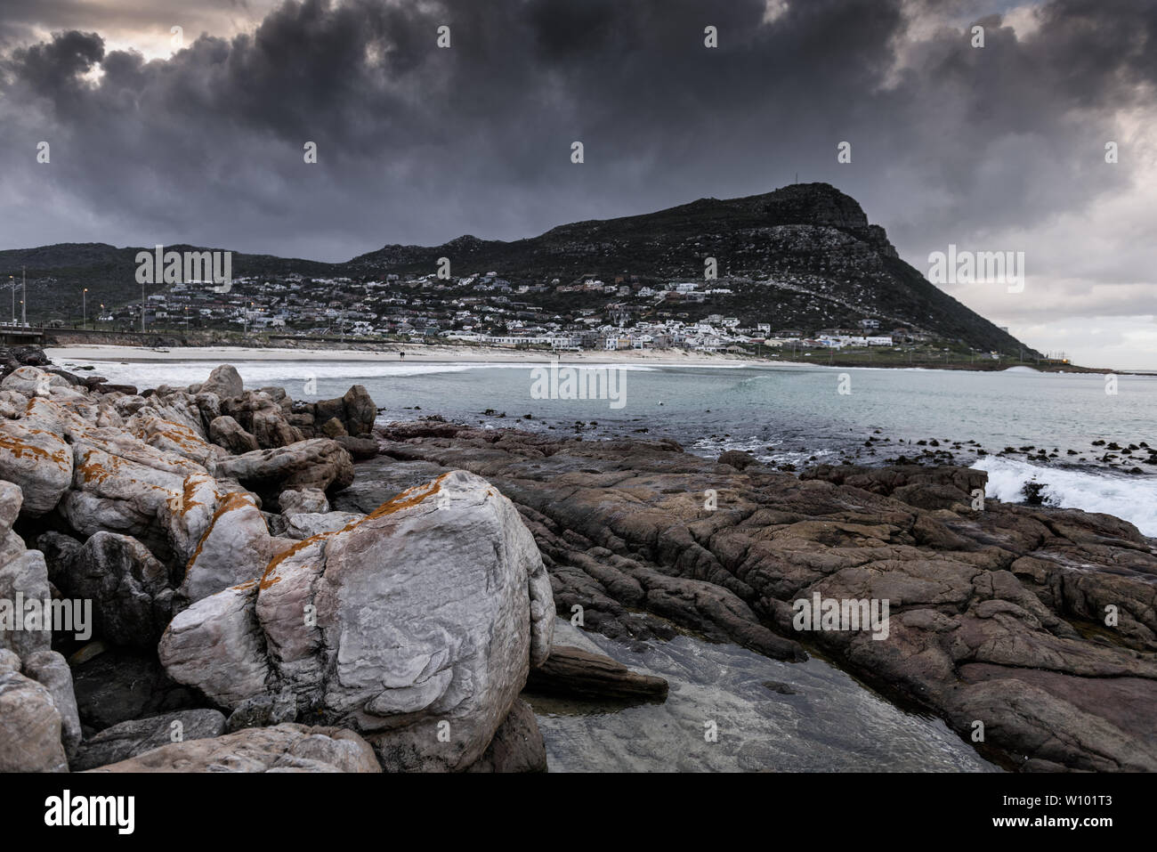 A storm approaches Glencairn on South Africa's False Bay coastline