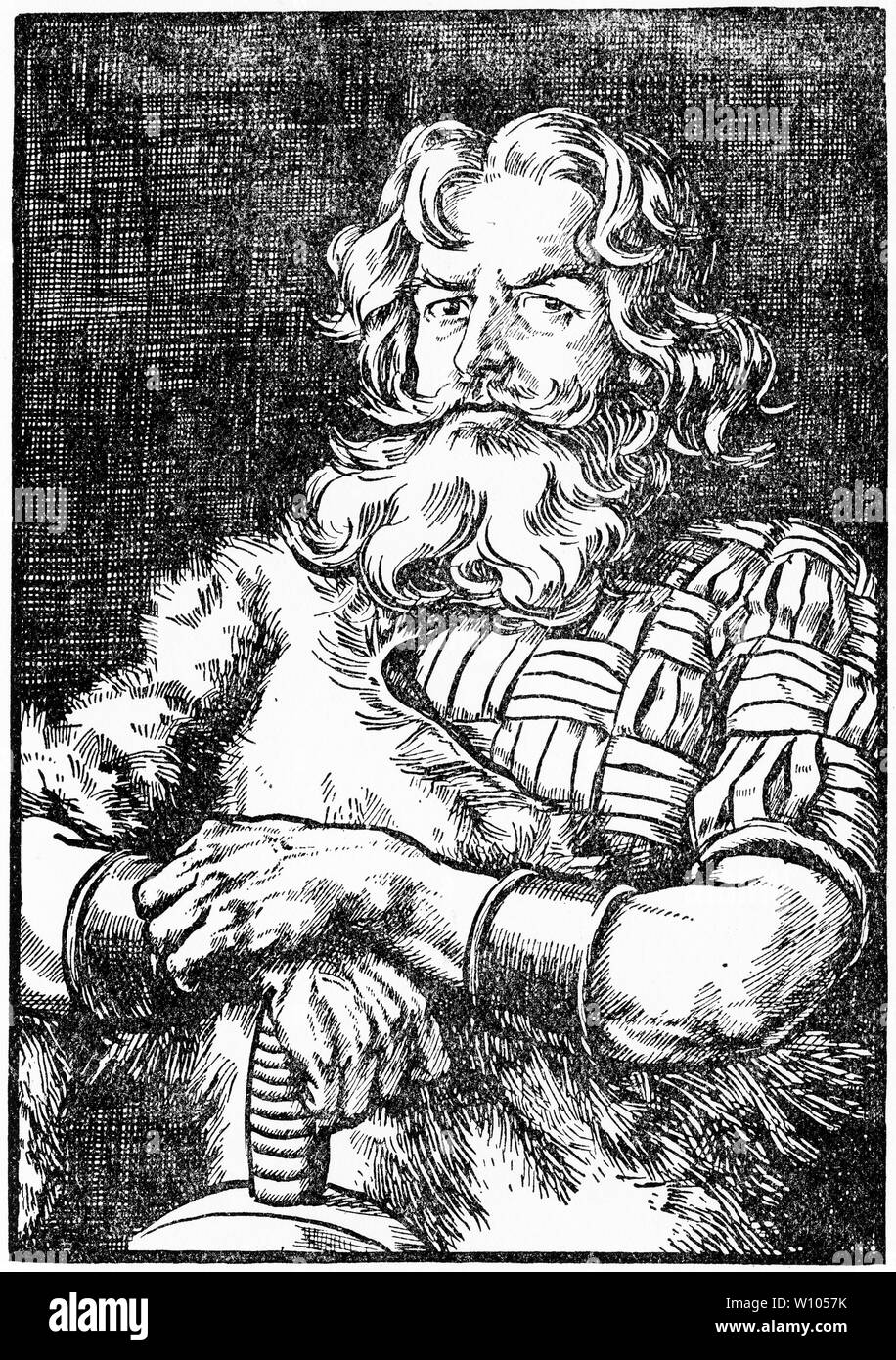 Engraving of Bernard the Dane (c.880 - c. 960), a Viking jarl (earl) of Danish origins. He put himself in the service of another jarl, Rollo, to conquer and colonize what would become Normandy. From an early edition of The Little Duke. Stock Photo