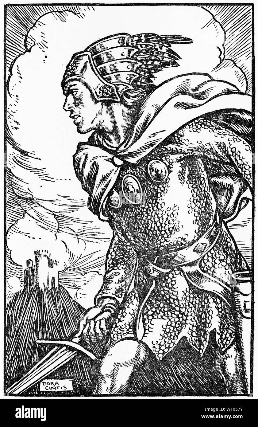 Engraving of Osmond Drengot (c. 985 – 1018) one of the first Norman adventurers in the Mezzogiorno. He was the son of a petty, but rich, lord of Carreaux, at Bosc-Hyons in the region of Rouen. From an early edition of The Little Duke. Stock Photo