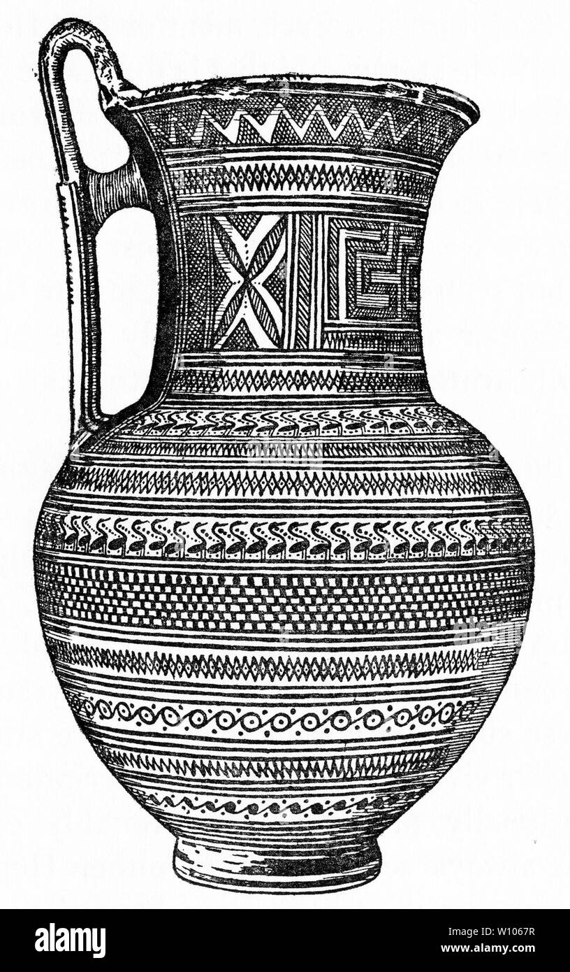 engraving of a greek vase decorated with geometric designs Stock Photo