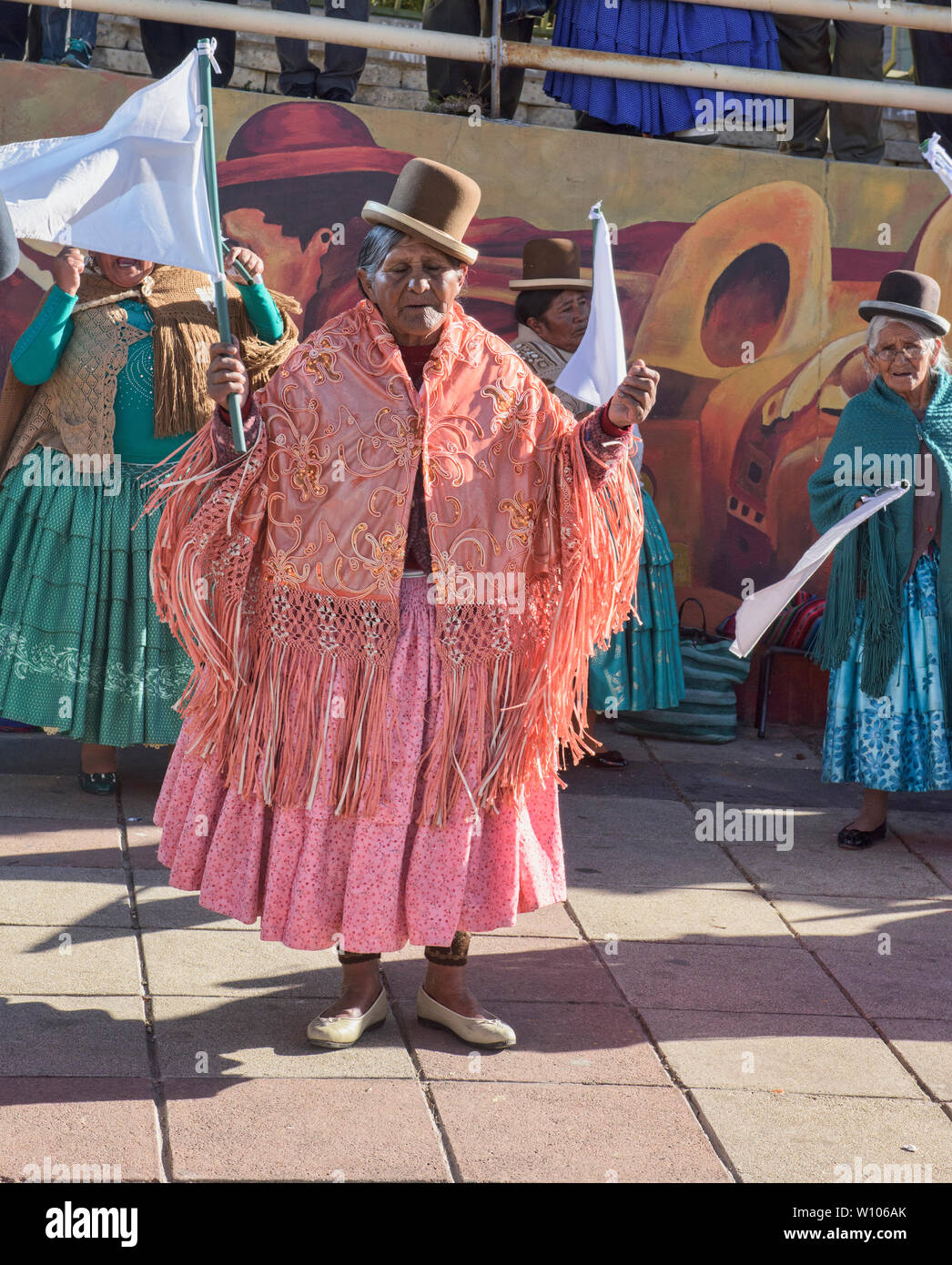 Cholita dancing in El Alto, La Paz, Bolivia Stock Photo