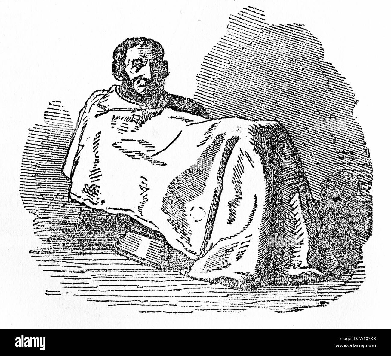 Engraving of a person using The Sitz Bath for a medical treatment. From John Smedley's Practical Hydropathy, circa 1880 Stock Photo