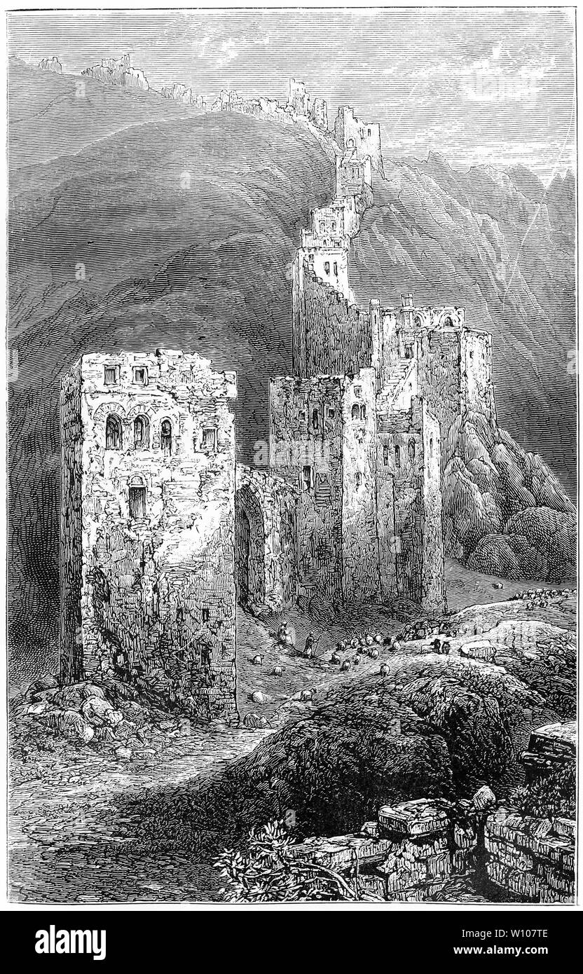Engraving of ruins of the walls of Antioch north of  Israel. From The Life and Work of St Paul by Farrar, 1898. Stock Photo