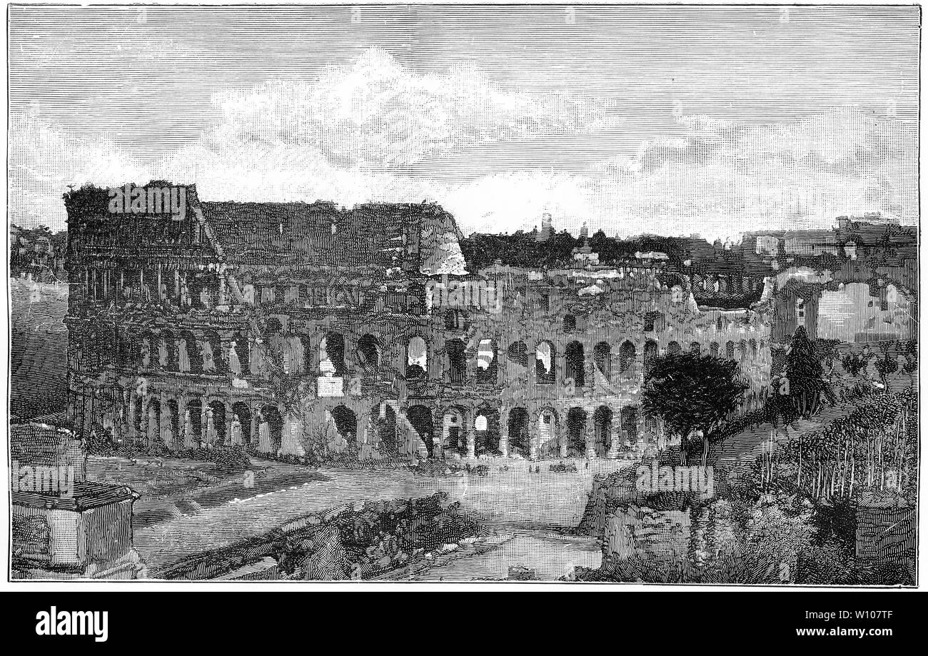 Engraving of ruins of the colosseum in Rome. From The Life and Work of St Paul by Farrar, 1898. Stock Photo