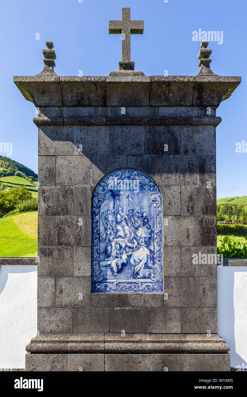 Our Lady of Peace Chapel over Vila Franca do Campo, Sao Miguel island, Azores archipelago, Portugal Stock Photo